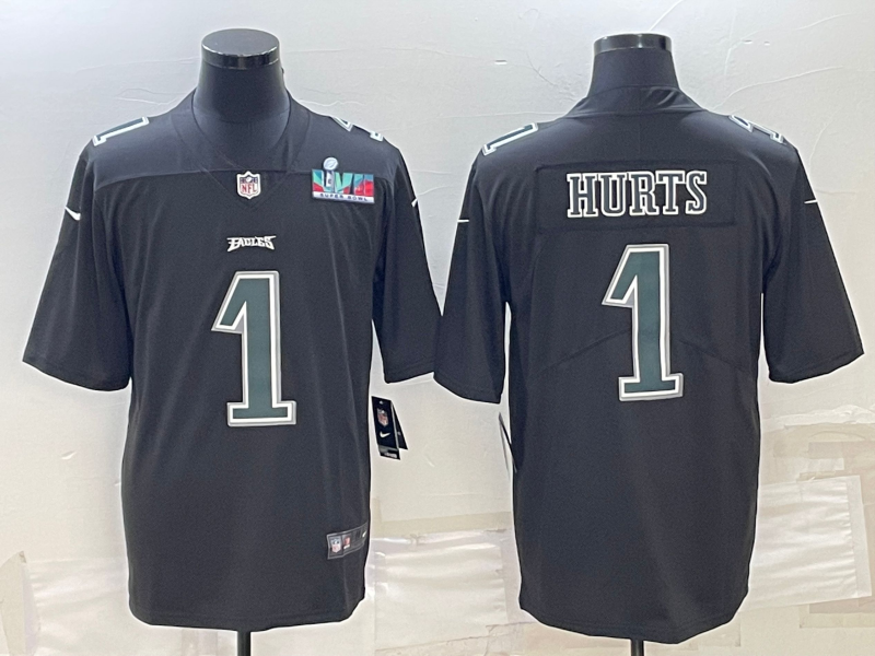 Men's Philadelphia Eagles #1 Jalen Hurts Black Green Super Bowl LVII Patch Vapor Untouchable Limited Stitched Jersey Men's Philadelphia Eagles #1 Jalen Hurts Black Green Super Bowl LVII Patch Vapor Untouchable Limited Stitched Jersey